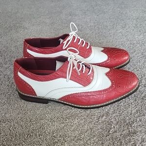 Enzo Romeo Oxford Shoes Men 10.5 Red White Dress Wingtip Brogue Aligator Pattern